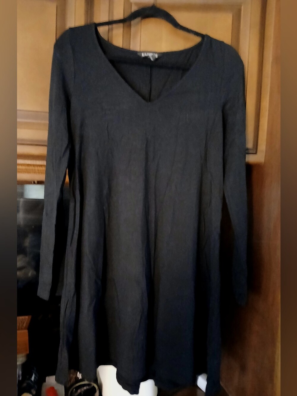 Black Long Sleeve V-Neck Baby doll Dress
